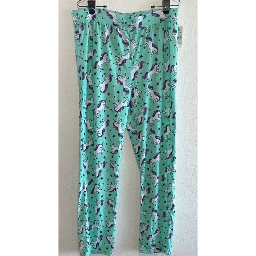 Bobbie Brooks Womens Unicorn Star Print Pajama Pants Mint Green Small 4-6 NEW